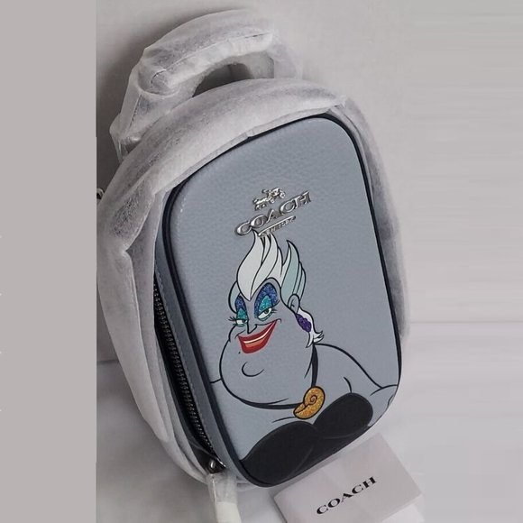 NWT Coach CC325 Disney X Coach Eva Phone Crossbody W/Ursula Motif Ice Blue Multi - Picture 7 of 10